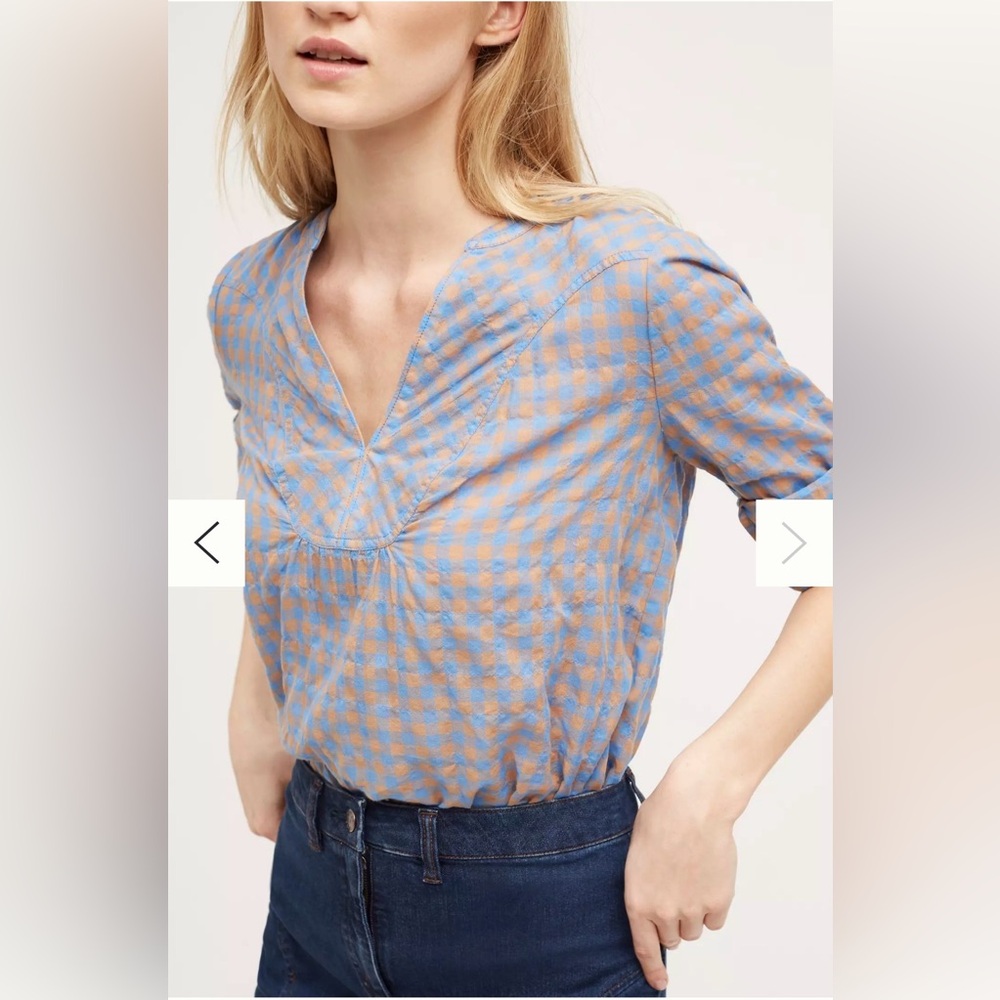 Anthropologie Holding Horses‎ Devon Popover Color Blue Motif Size 0 Plaid Tunic